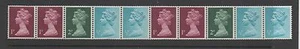 GB 1974 SGX841nEv striscia bobina gomma PVA 5 francobolli x 2 uniti 2x 1/2p 2x1p 1x2p x2 - Foto 1 di 1