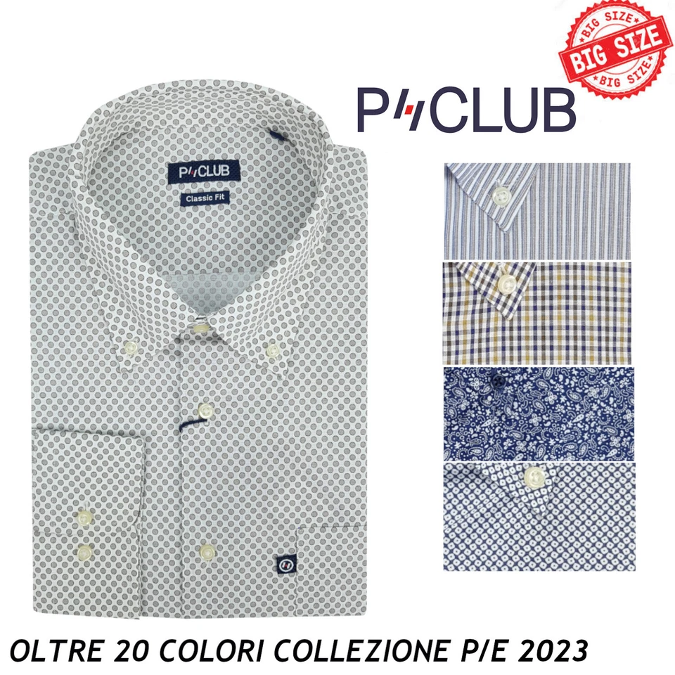 Camicia Uomo 100 puro cotone taglie forti manica lunga taschino xxxl 3xl 4xl 5xl - Immagine 1 di 2