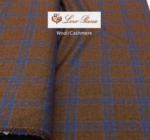 LORO PIANA Suiting Fabric Wool Cashmere Brown Rust Plaid Blue Tartan Check 3.0m - Picture 1 of 9