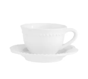 Pottery Barn Emma Perlen Steinzeug Tasse und Untertasse 4er Set - Bild 1 von 1