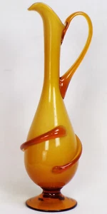 EMPOLI cased-glass ewer yellow over white with applied amber foot & trim - Picture 1 of 8