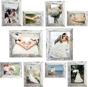 Photo Frame Set Rustic Picture Gallery Collage Farmhouse Wall Decor White 10 pk - Picture 1 of 12