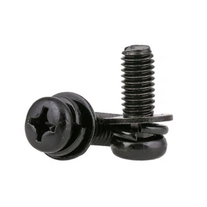 Pozi Pan Head Machine Screws Bolt With Flat & Spring Washers M5 M6 M8 Steel - Picture 1 of 8