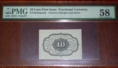 FR.1243 SP NMB 1st Issue 10 cent Narrow Margins Back Specimen PMG-Ch. AU58 - Image 1 of 2
