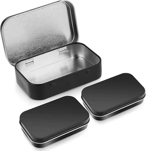 3Pcs Rectangular Small Tins with Lids Tin Boxes Tins Container Metal Empty Hinge - Picture 1 of 12