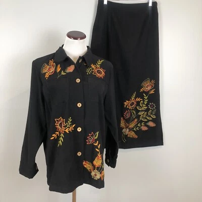 Conjunto Conjunto Top y Falda Indigo Moon Mujer Talla 14 Negro Bordado Floral Nuevo con Etiquetas Foto 1 de 4