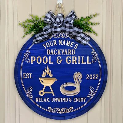 Специальный знак для бара и гриля на заднем дворе, персонализированный забавный декор для бара, деревянный знак для паба - Изображение 1 из 4