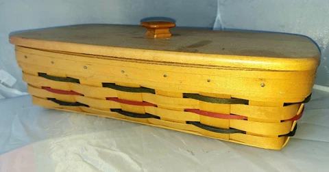 Longaberger Handwoven Woodcrafts 1998 Lidded Basket W/Protector Liner Signed NJM Cover