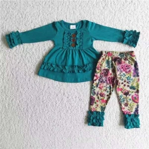 Kids Girls Western Spring Fall Bell Bottom Pants Outfit - Picture 1 of 11