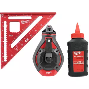100 Ft. Bold Line Chalk Reel Kit with Red Chalk and 7 In. Rafter Square - Picture 1 of 12