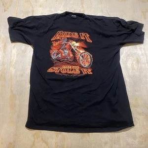 Vintage Ride It Like You Stole It T-Shirt Herren Schwarz Biker Skelett Kurzarm - Bild 1 von 6