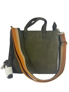 Madewell Zip-Top Transport Crossbody Deep Marsh Nubuck Leather Striped Strap NEW - Picture 1 of 16