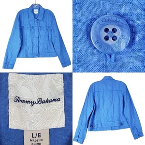 Tommy Bahama Jacke Damen Größe Large blau zwei Handflächen Leinen geknöpfte Taschen - Bild 1 von 11