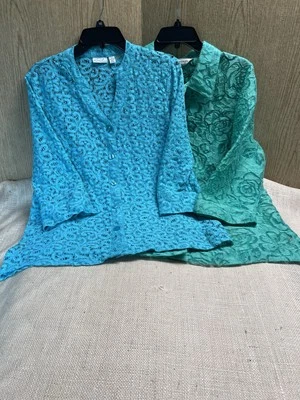 Blusas Kim Rogers Allison Daley con botones de encaje talla XL azul verde manga 3/4 Foto 1 de 4