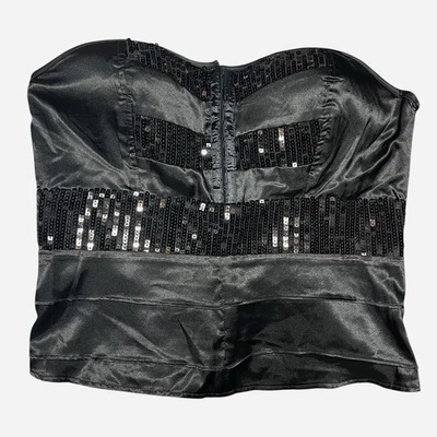 Espartilho de lantejoulas de cetim preto Shirley Of Hollywood GG - Imagem 1 de 4