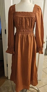 GAP PUFF LONG SLEEVE SMOCKED MAXI DRESS SIZE MEDIUM RUST COLOR - Picture 1 of 20