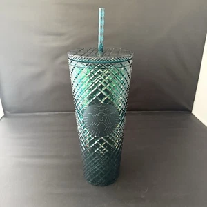 Starbucks 2021 Holiday Emerald Dark Green Jeweled Tumbler Cold Cup 24 oz Venti - Picture 1 of 7