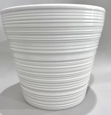 POTE DE PLANTA DE JARDIM Esmalte Branco Cerâmico com Listras Horizontais-NOVO-1 Peça - Imagem 1 de 4