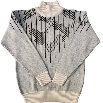 Винтажный Tyrolia на голову насмешливый водолазка черный белый лыж свитер женщин размер маленький - Изображение 1 из 4