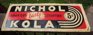 1936 Nichol Kola Long Tin Sign 5¢ Advertising Drink America's Taste Sensation - Picture 1 of 12