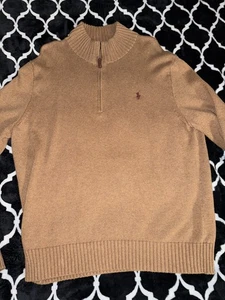 Polo Ralph Lauren 1/4 Zip Sweater Mens Size Large Brown Designer Comfort - Picture 1 of 13