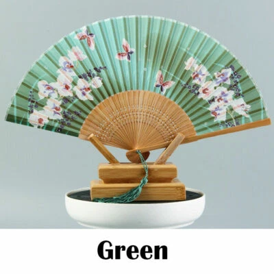 真丝折叠手持扇花舞婚礼派对配件竹子 — 第 1/4 张图片