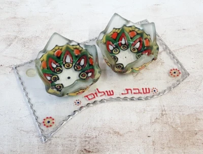 2 candelabros de Shabat, candelabro de vidrio, pintado a mano, regalo judío de inauguración de casa Foto 1 de 4