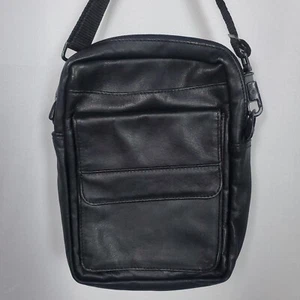 Vtg Scully Black Leather Crossbody Clutch Short Top Handle Strap Organizer Bag - Picture 1 of 22