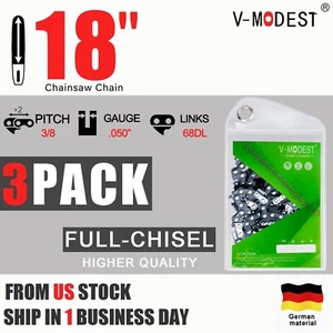3 cadenas de motosierra de 18" cincel completo para Husqvarna Oregon Stihl Poula 3/8" .050 68DL - Imagen 1 de 9