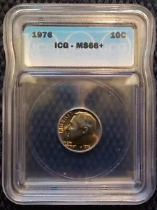 1976 Roosevelt Dime Clad 10¢ ICG Certified MS66+ Gem Brilliant UNC - Picture 1 of 2