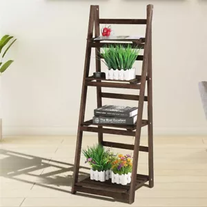 Folding 4 Tier Ladder Shelf Storage Shelving Unit Wooden Bookcase Plant Display - Picture 1 of 13