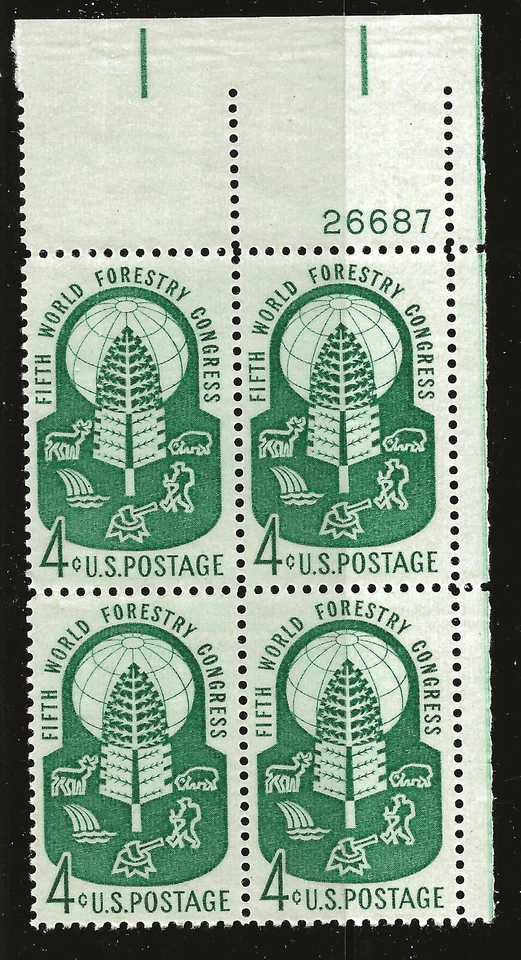 US Scott #1156, Plate Block #26687 1960 Forestry 4c FVF MNH Upper Right - Image 1 of 1