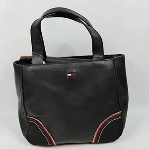 Tommy Hilfiger Elbow Room Satchel Handbag Purse Black Embroidered Logo New - Picture 1 of 14