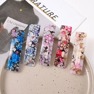 Large Acrylic French Barrette Women Floral Hair Clip - Picture 1 of 19