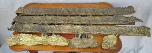 3 Antique Ornate Pressed Brass Gold Valances Acorns & Leaves 38"x3.5" c.1850 Xtr - Picture 1 of 15