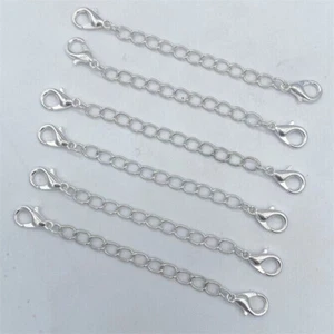 6 Silver Lobster Claw Clasps Safety Chain Connector Extender 2 inch DIY Jewelry - Picture 1 of 4
