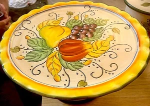 Italy Tuscan Style 13.5 Fruit Harvest Ceramic Cake Pedestal Display Plate Stand - Picture 1 of 7