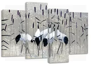 Japanese traditional art with cranes canvas split prints on wooden bars - Picture 1 of 7