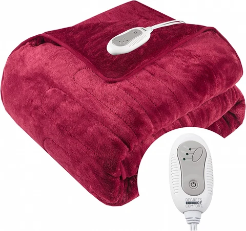 Soft Plush Electric Heated Blanket Throw | Red 50x60&quot Cover