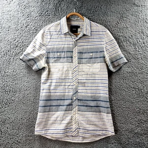 ASOS Mens Casual Shirt Size S Ivory Blue Green Stripe Short Sleeve Collared - Picture 1 of 14
