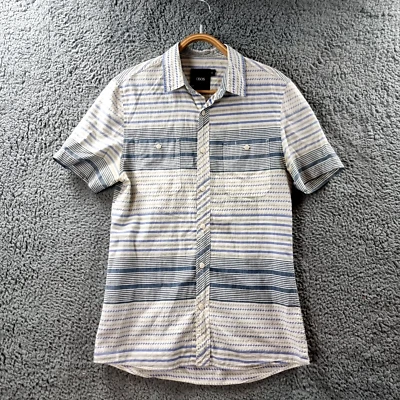 ASOS Mens Casual Shirt Size S Ivory Blue Green Stripe Short Sleeve Collared - Image 1 of 4