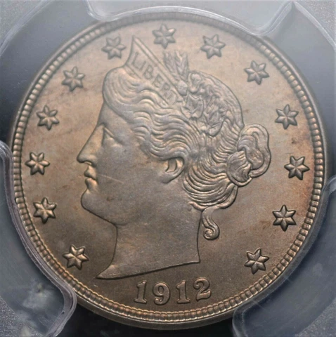1912 S LIBERTY "V" NICKEL PCGS MS 65 LOVELY PEACH INFUSED PEWTER  WELL STRUCK Cover