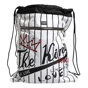 DOLCE & GABBANA Bag Black White Striped Polyester Drawstring Men Backpack 890usd - Picture 1 of 10