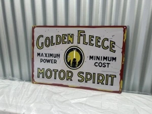 GOLDEN FLEECE HEAVY DUTY TIN METAL SIGN BAR MAN CAVE HOT ROD BOWSER PETROL - Picture 1 of 2