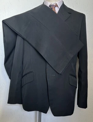 Herren 50er Jahre Maßanfertigung Schwarz Zweiteiler Anzug Vintage European Handmade 42 Large - Bild 1 von 4