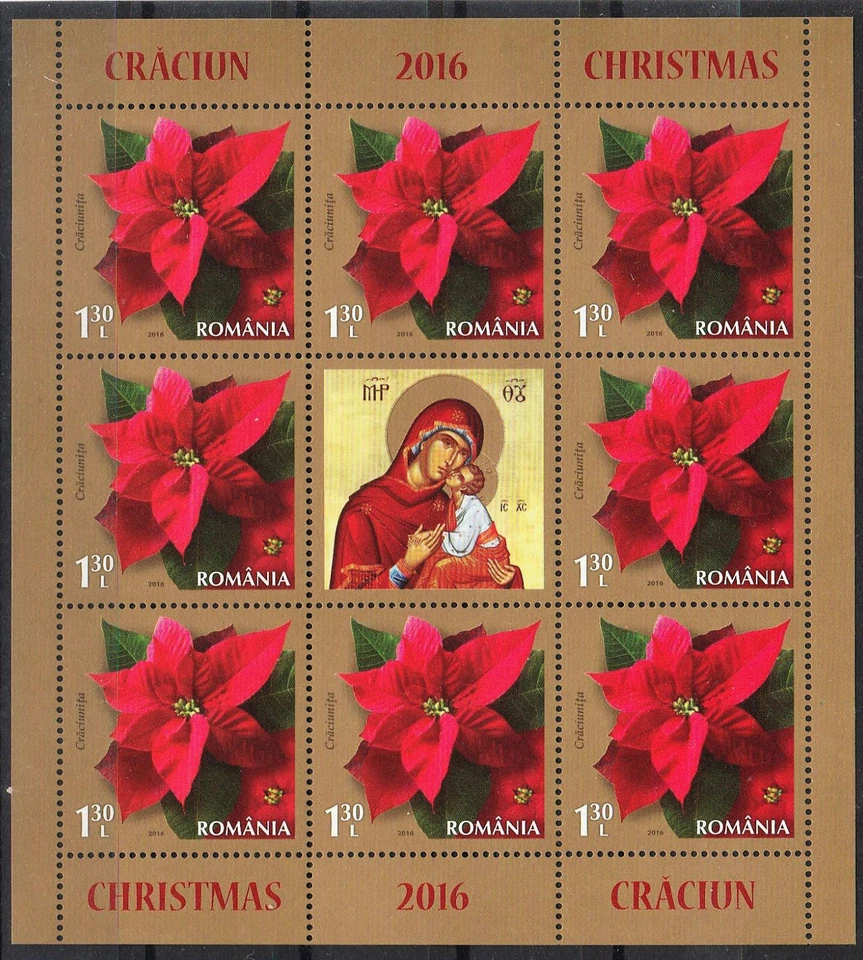 RUMANÍA 2016 Navidad, minihoja MNH, flores Foto 1 de 1