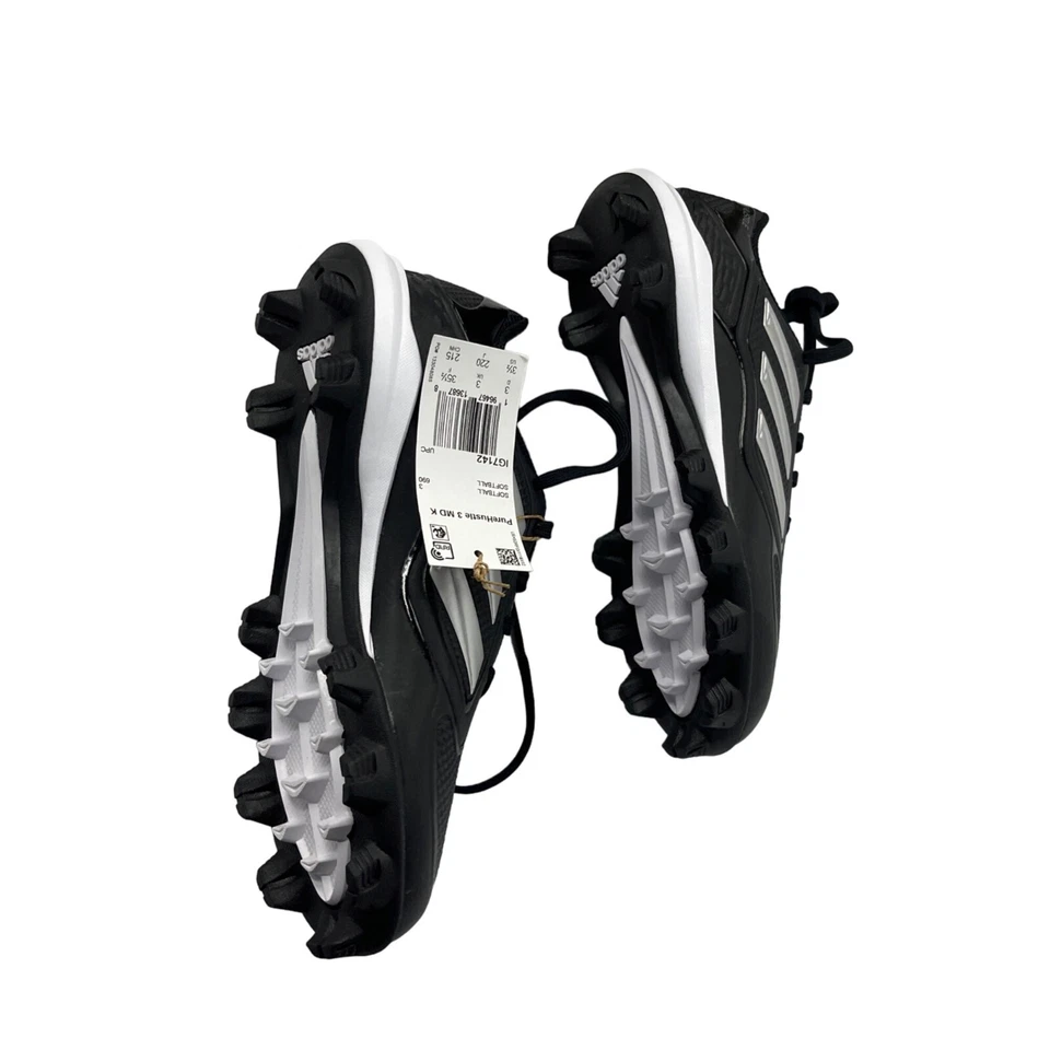 Adidas PureHustle 3 MD K Junior Softball Cleats Size 3.5Y Black & White