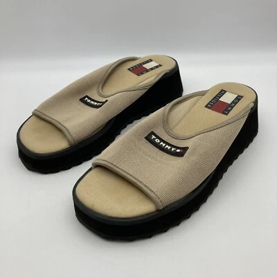 Vintage Tommy Hilfiger Slide Platform Beige Khaki Sandals, Size 5.5M, W70943 - Image 1 of 4