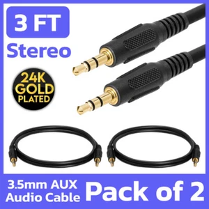 2 Pack 3.5mm Cable 3 Feet AUX Male to Male Stereo Audio Cord PC MAC iPod MP3 Car - Picture 1 of 5