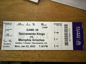 01/23/23 ticket stub Sacramento Kings Vs Memphis Grizzlies - Picture 1 of 2